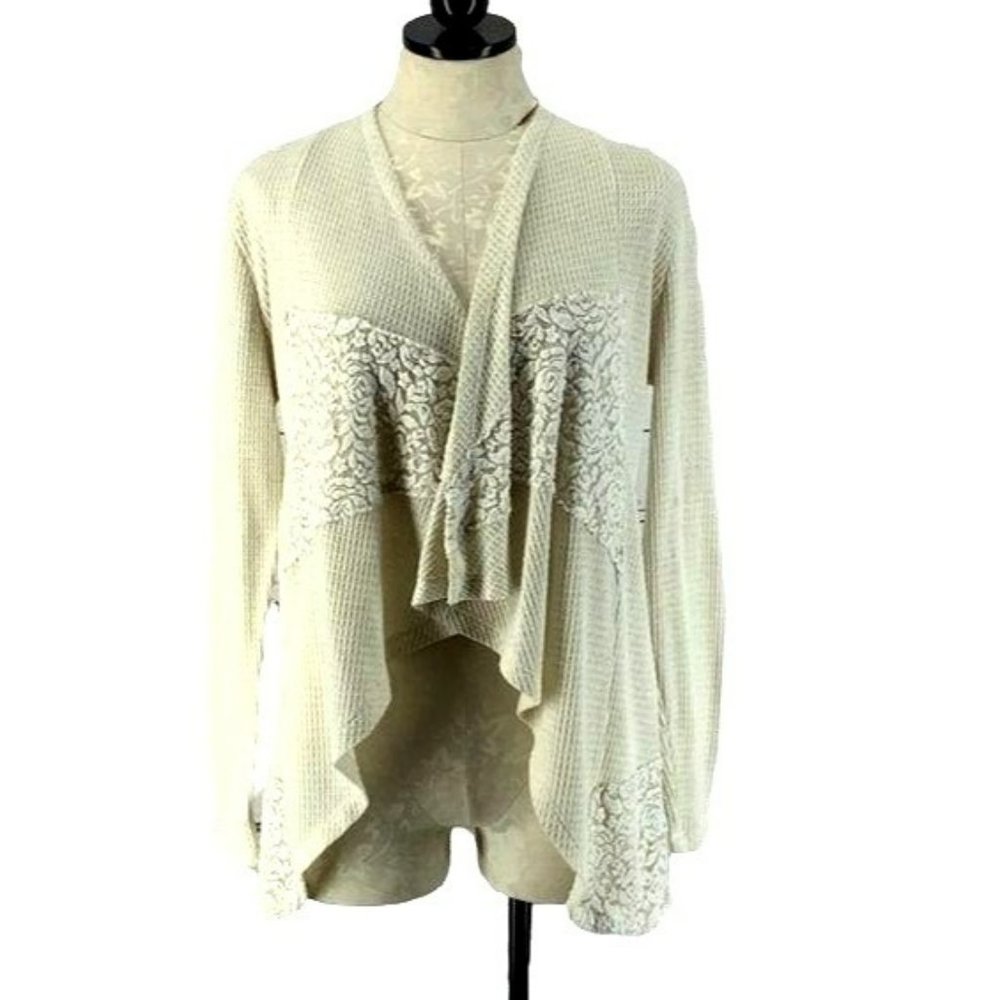 RXB Women's Lace Cream‎ Color Cross Over Drape Cardigan Small